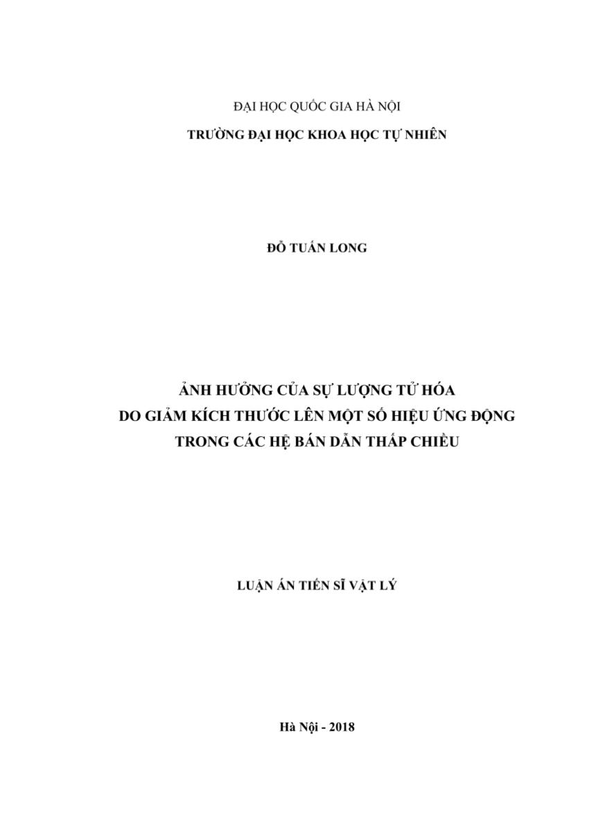 Luận văn Ảnh hưởng của sự lượng tử hóa do giảm kích thước lên một số hiệu ứng động trong các hệ bán dẫn thấp chiều