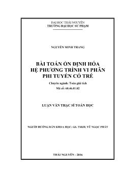 Luận văn Bài toán ổn định hóa hệ phương trình vi phân phi tuyến có trễ