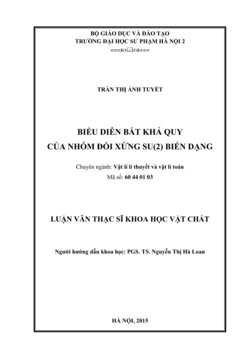 Luận văn Biểu diễn bất khả quy của nhóm đối xủng su (2) biến dạng