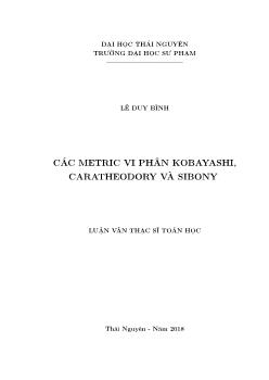 Luận văn Các metric vi phân kobayashi, caratheodory và sibony