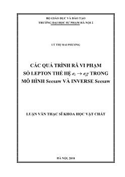 Luận văn Các quá trình rã vi phạm số lepton thế hệ Ei -> Ejγ trong mô hình seesaw và inverse seesaw