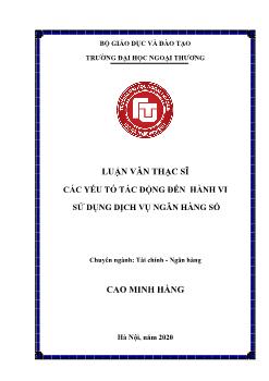 Luận văn Các yếu tố tác động đến hành vi sử dụng dịch vụ ngân hàng số