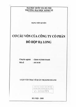 Luận văn Cơ cấu vốn của công ty cổ phần đồ hộp Hạ Long