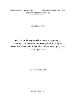 Luận văn Đề xuất các biện pháp nâng cao hiệu quả kinh tế – xã hội của chương trình xây dựng nông thôn mới trên địa bàn thành phố Lạng Sơn, tỉnh Lạng Sơn