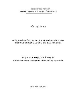 Luận văn Điều khiển công suất của hệ thống tích hợp các nguồn năng lượng tái tạo nối lưới