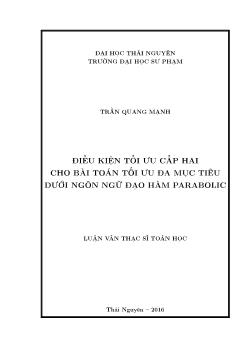 Luận văn Điều kiện tối ưu cấp hai cho bài toán tối ưu đa mục tiêu dưới ngôn ngữ đạo hàm parabolic