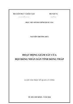 Luận văn Hoạt động giám sát của hội đồng nhân dân tỉnh Đồng Tháp