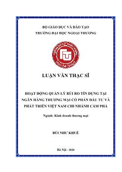 Luận văn Hoạt động quản lý rủi ro tín dụng tại ngân hàng thương mại cổ phần đầu tư và phát triển Việt Nam chi nhánh Cẩm Phả