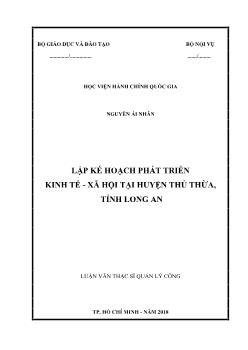 Luận văn Lập kế hoạch phát triển kinh tế - Xã hội tại huyện Thủ Thừa, tỉnh Long An