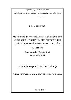 Luận văn Mô hình hỗ trợ tái hòa nhập cộng đồng cho người sau cai nghiện ma túy tại trung tâm quản lý dạy nghề và giải quyết việc làm số 1 Hà Nội