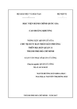 Luận văn Năng lực quản lý của chủ tịch ủy ban nhân dân phường trên địa bàn quận 11 thành phố Hồ Chí Minh