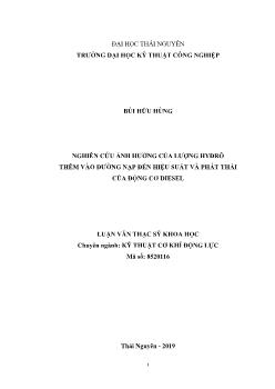 Luận văn Nghiên cứu ảnh hưởng của lượng hyđrô thêm vào đường nạp đến hiệu suất và phát thải của động cơ diesel