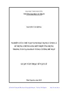 Luận văn Nghiên cứu chế tạo nano bạc dạng cành lá sử dụng chùm sáng kết hợp ứng dụng trong tán xạ raman tăng cường bề mặt