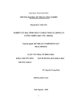 Luận văn Nghiên cứu đặc tính cháy và phát thải của động cơ lưỡng nhiên liệu cồn - Diesel