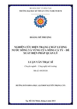 Luận văn Nghiên cứu hiện trạng chất lượng nước sông và vùng cửa sông Cà Ty – Đề xuất biện pháp quản lý