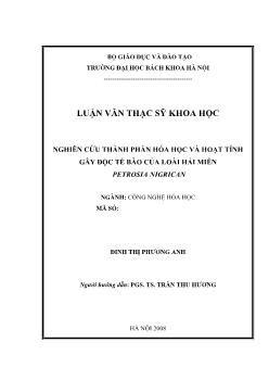 Luận văn Nghiên cứu thành phần hóa học và hoạt tính gây độc tế bào của loài hải miên petrosia nigrican