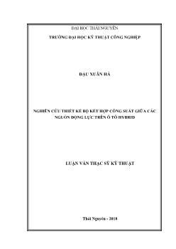 Luận văn Nghiên cứu thiết kế bộ kết hợp công suất giữa các nguồn động lực trên ô tô hybrid