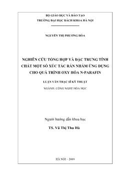 Luận văn Nghiên cứu tổng hợp và đặc trưng tính chất một số xúc tác rắn nhằm ứng dụng cho quá trình oxy hóa n - Parafin