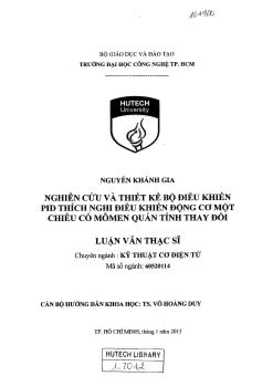 Luận văn Nghiên cứu và thiết kế bộ điều khiển Pid thích nghi điều khiển động cơ một chiều moomen quán tính thay đổi