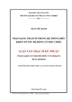 Luận văn Nhận dạng tham số trong hệ thống điều khiển số tốc độ động cơ một chiều