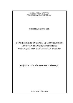 Luận văn Quản lí bồi dưỡng năng lực dạy học cho giáo viên trung học phổ thông nước cộng hòa dân chủ nhân dân Lào