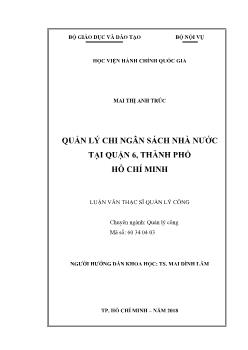 Luận văn Quản lý chi ngân sách nhà nước tại quận 6, thành phố Hồ Chí Minh