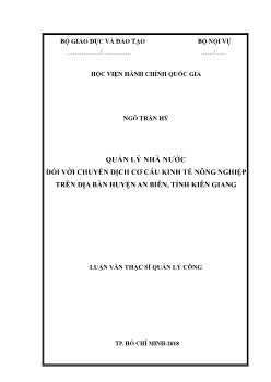 Luận văn Quản lý nhà nước đối với chuyển dịch cơ cấu kinh tế nông nghiệp trên địa bàn huyện An Biên, tỉnh Kiên Giang