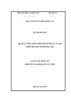 Luận văn Quản lý nhà nước đối với dân di cư tự do trên địa bàn tỉnh Đắk Lắk