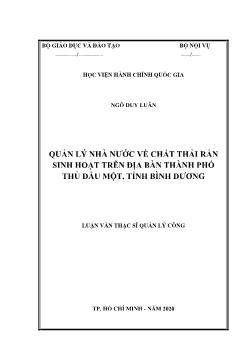 Luận văn Quản lý nhà nước về chất thải rắn sinh hoạt trên địa bàn thành phố Thủ Dầu một, tỉnh Bình Dương