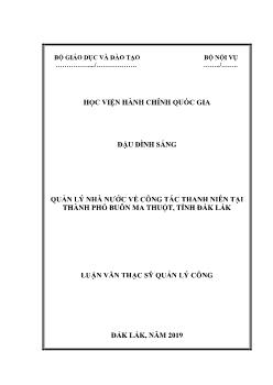 Luận văn Quản lý nhà nước về công tác thanh niên ở thành phố Buôn Ma Thuột, tỉnh Đắk Lắk