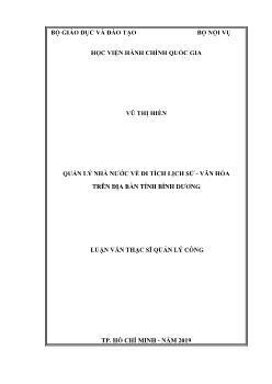 Luận văn Quản lý nhà nước về di tích lịch sử - Văn hóa trên địa bàn tỉnh Bình Dương