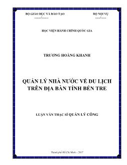 Luận văn Quản lý nhà nước về du lịch trên địa bàn tỉnh Bến Tre