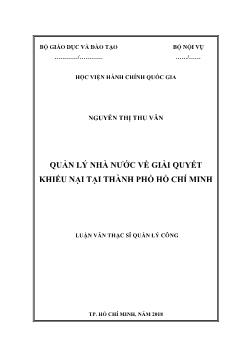 Luận văn Quản lý nhà nước về giải quyết khiếu nại tại thành phố Hồ Chí Minh