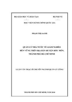 Luận văn Quản lý nhà nước về giảm nghèo bền vững trên địa bàn huyện hóc môn, thành phố Hồ Chí Minh