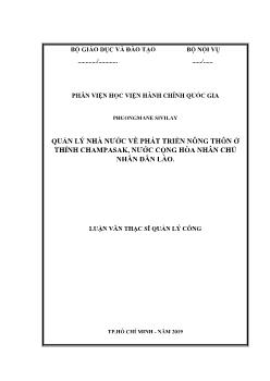 Luận văn Quản lý nhà nước về phát triển nông thôn ở thỉnh champasak, nước cộng hòa nhân chủ nhân dân Lào