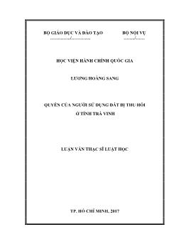 Luận văn Quyền của người sử dụng đất bị thu hồi ở tỉnh Trà Vinh