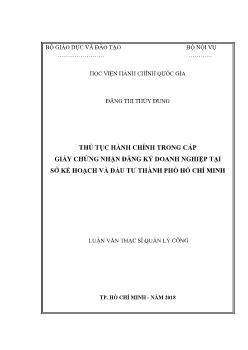 Luận văn Thủ tục hành chính trong cấp giấy chứng nhận đăng ký doanh nghiệp tại sở kế hoạch và đầu tư thành phố Hồ Chí Minh