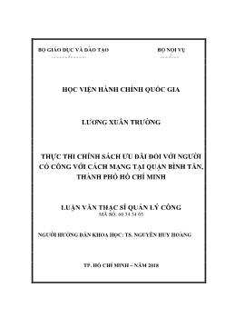 Luận văn Thực thi chính sách ưu đãi đối với người có công với cách mạng tại quận Bình Tân, thành phố Hồ Chí Minh