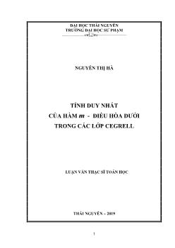 Luận văn Tính duy nhất của hàm M - Điều hòa dưới trong các lớp cegrell