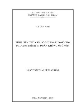 Luận văn Tính liên tục của số mũ lyapunov cho phương trình vi phân không ôtônôm