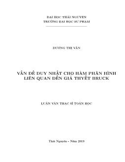 Luận văn Vấn đề duy nhất cho hàm phân hình liên quan đến giả thyết Bruck