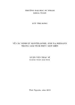 Luận văn Về các định lý montel, kobe, ánh xạ riemann trong giải tích phức một biến