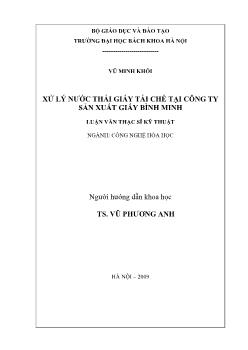 Luận văn Xử lý nước thải giấy tái chế tại công ty sản xuất giấy Bình Minh