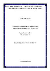 Tóm tắt Luận án Chính sách phát triển hợp tác xã trong nông nghiệp của Việt Nam