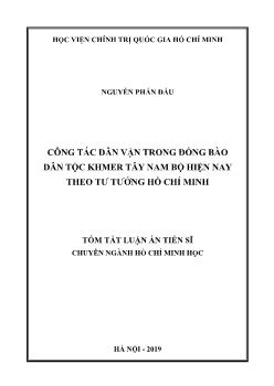 Tóm tắt Luận án Công tác dân vận trong đồng bào dân tộc Khmer tây nam bộ hiện nay theo tư tưởng Hồ Chí Minh