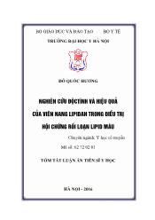 Tóm tắt Luận án Nghiên cứu độc tính và hiệu quả của viên nang Lipidan trong điều trị hội chứng rối loạn lipid máu