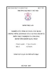 Tóm tắt Luận án Nghiên cứu tính an toàn, tác dụng chống viêm, giảm đau của cao xoa bách xà trên thực nghiệm và lâm sàng bệnh viêm khớp dạng thấp