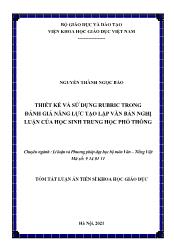 Tóm tắt Luận án Thiết kế và sử dụng rubric trong đánh giá năng lực tạo lập văn bản nghị luận của học sinh trung học phổ thông