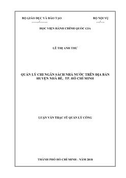Tóm tắt Luận văn Quản lý chi ngân sách nhà nước trên địa bàn huyện Nhà Bè, thành phố Hồ Chí Minh