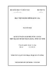 Tóm tắt Luận văn Quản lý ngân sách nhà nước cấp xã trên địa bàn huyện Trảng Bàng, tỉnh Tây Ninh